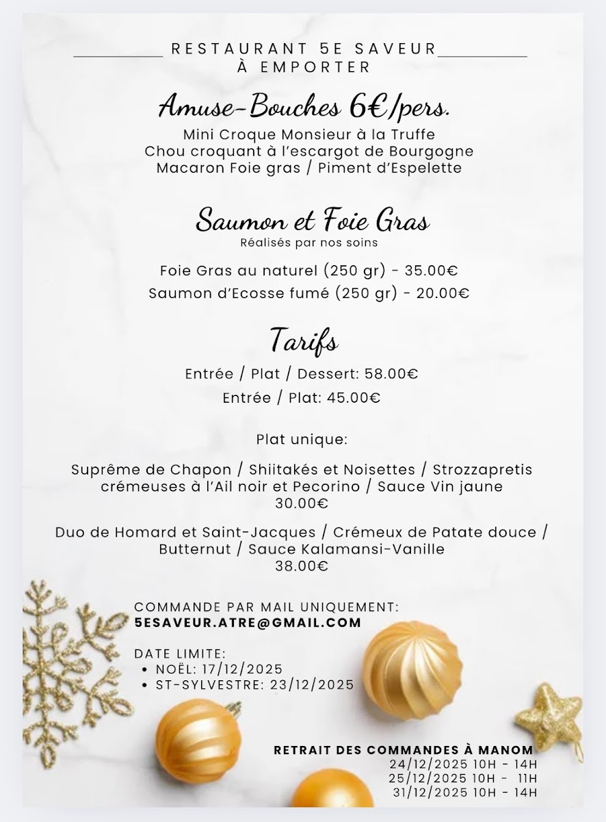 Menu Restaurant 5E Saveur - L’Atre-2